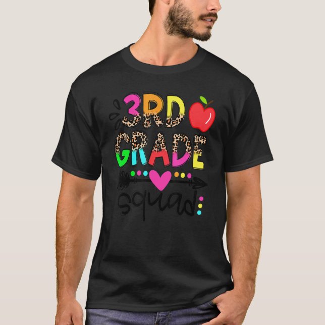Leopard 3rd Third Grade Squad Teachers Kids Back T T-Shirt (Front)