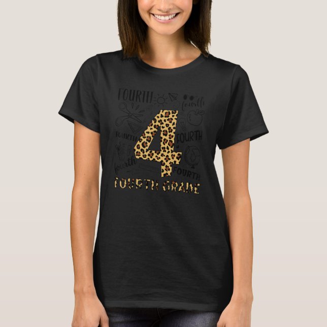 Leopard 4th Grade Typography Team Fourth Grade Tea T-Shirt (Front)