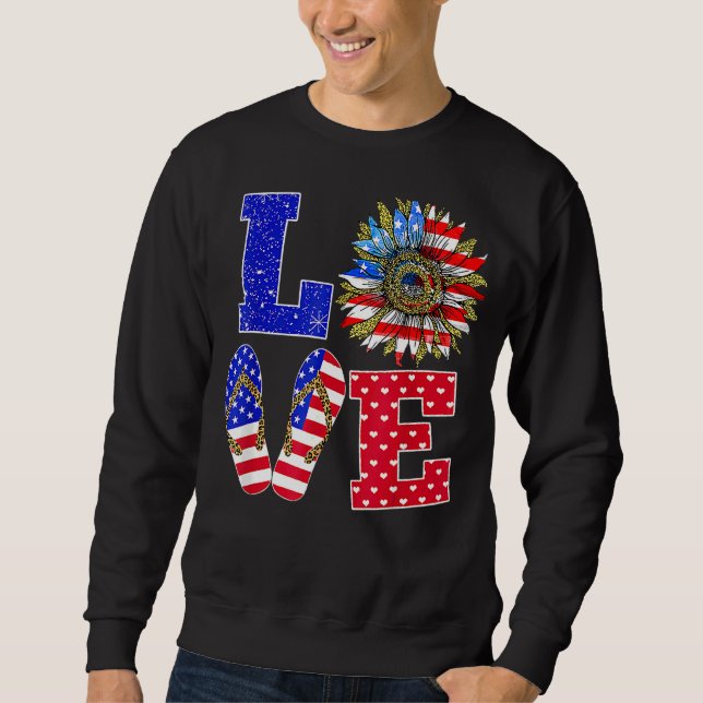 Leopard 4th Of July Love Sunflower Patriotic Ameri Sweatshirt (Front)