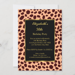 Leopard 50th Birthday Party Gold Black Invitation