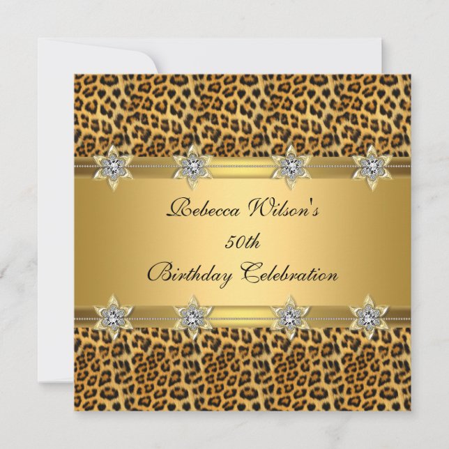 Leopard 50th Birthday Party Rich Elegant Gold Invitation (Front)