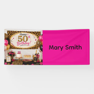 Leopard 50th Birthday with pink themed Banner