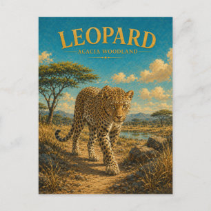 Leopard Acacia Woodland Watercolor GeoSaga Postcard