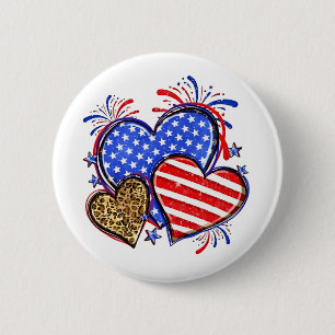 Leopard American Flag Heart 4th of July USA  6 Cm Round Badge