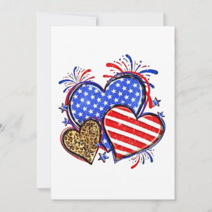 Leopard American Flag Heart 4th of July USA  Announcement