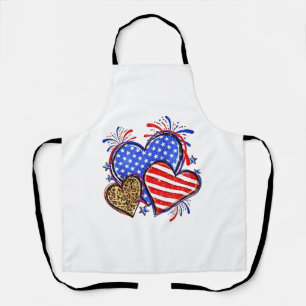 Leopard American Flag Heart 4th of July USA  Apron