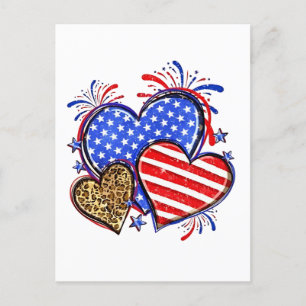 Leopard American Flag Heart 4th of July USA  Invitation Postcard
