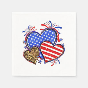 Leopard American Flag Heart 4th of July USA Napkin