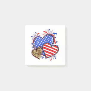 Leopard American Flag Heart 4th of July USA Post-it Notes