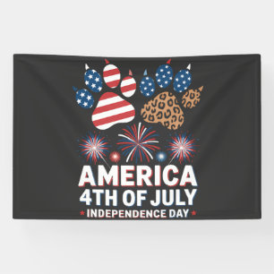 Leopard American Flag Hearts Cute 4th of July Banner