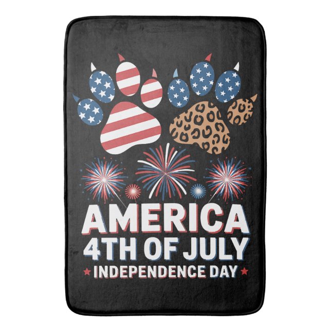 Leopard American Flag Hearts Cute 4th of July Bath Mat (Front Vertical)