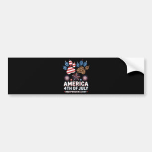 Leopard American Flag Hearts Cute 4th of July Bumper Sticker