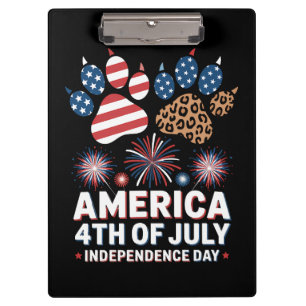 Leopard American Flag Hearts Cute 4th of July Clipboard