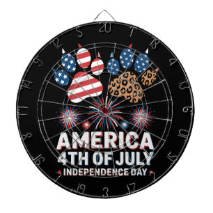 Leopard American Flag Hearts Cute 4th of July Dartboard
