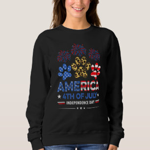 Leopard American Flag Hearts Cute 4th Of July Dog  Sweatshirt