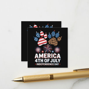 Leopard American Flag Hearts Cute 4th of July Enclosure Card