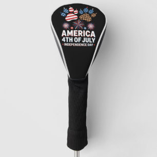 Leopard American Flag Hearts Cute 4th of July Golf Head Cover