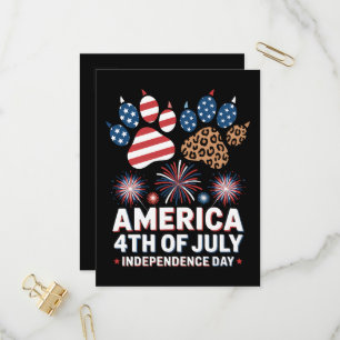 Leopard American Flag Hearts Cute 4th of July Invitation Postcard