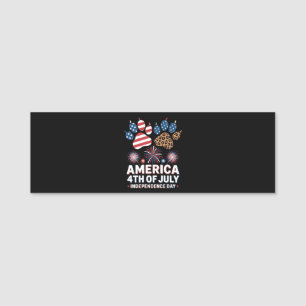 Leopard American Flag Hearts Cute 4th of July Name Tag