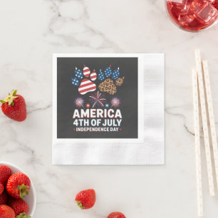 Leopard American Flag Hearts Cute 4th of July Napkin