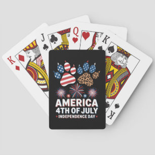 Leopard American Flag Hearts Cute 4th of July Playing Cards