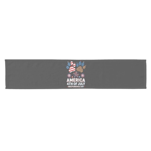 Leopard American Flag Hearts Cute 4th of July Short Table Runner (Horizontal)
