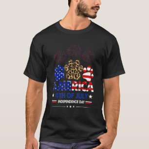 Leopard American Flag Hearts Cute 4th Of July T-Shirt