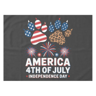 Leopard American Flag Hearts Cute 4th of July Tablecloth