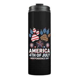 Leopard American Flag Hearts Cute 4th of July Thermal Tumbler