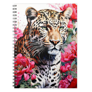 Leopard Among Pink Peonie Flowers Notebook Journal