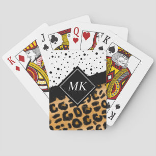 Leopard and Black and White Polka Dots Monogrammed Playing Cards