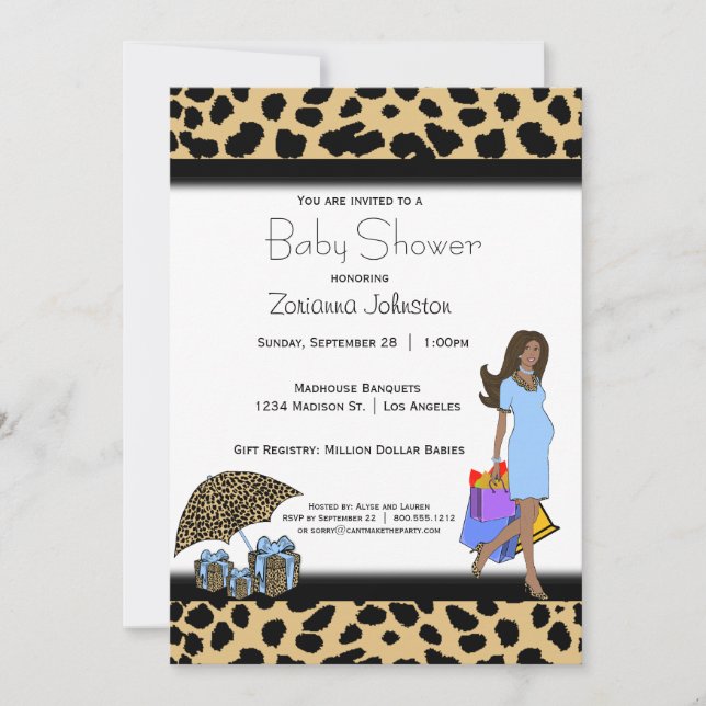 Leopard And Blue Print African American Mummy Invitation (Front)