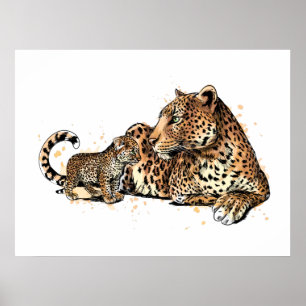 Leopard And Cub Poster