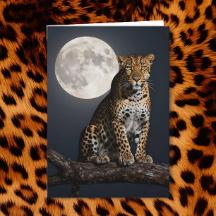 Leopard and Full Moon   Happy Birthday Card