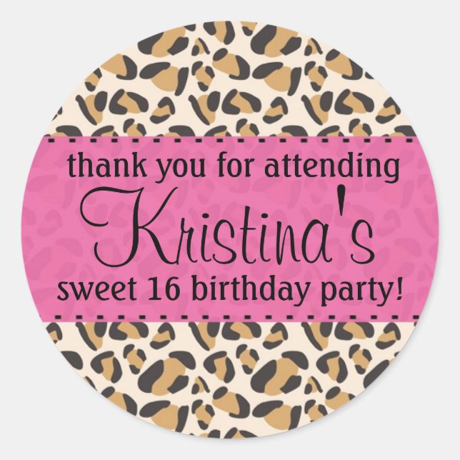 Leopard and Hot Pink Classic Round Sticker (Front)