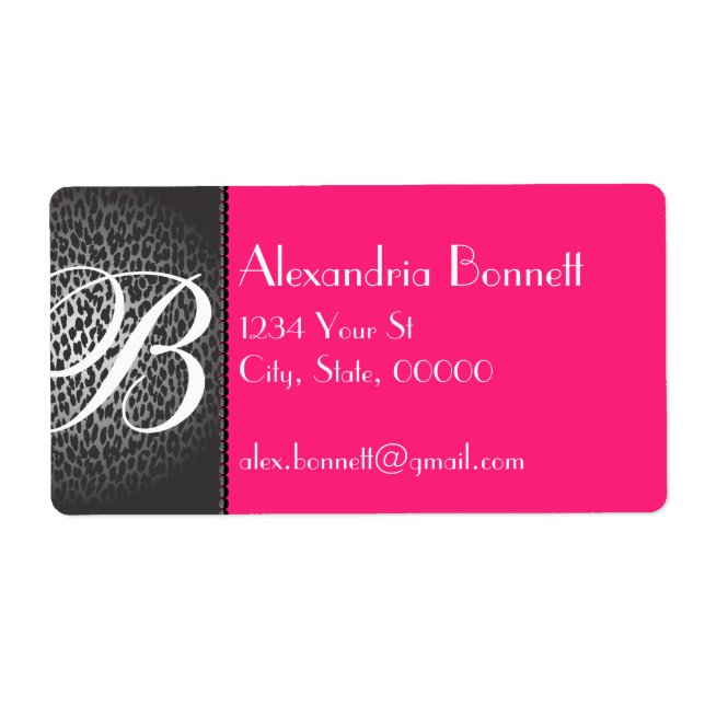 Leopard and Hot Pink Monogram Address Labels (Front)