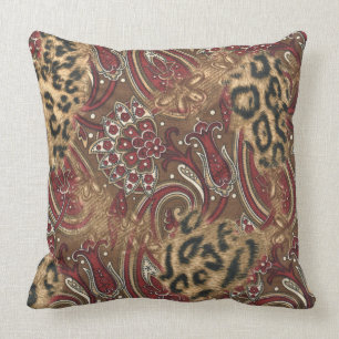 Leopard and Paisley Pattern Print Cushion