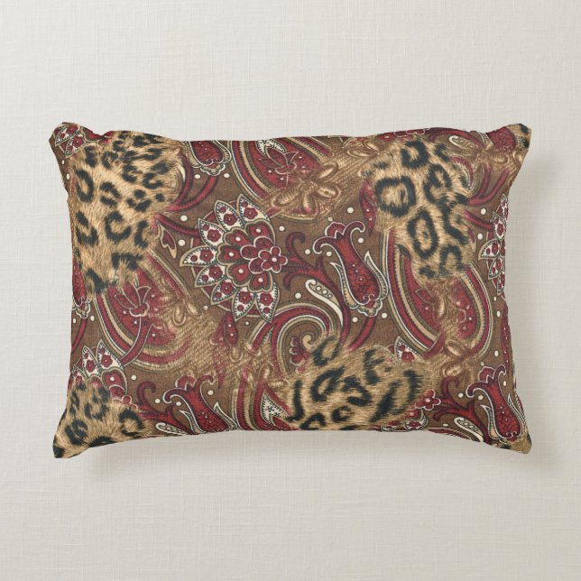 Leopard and Paisley Pattern Print Decorative Cushion (Front)
