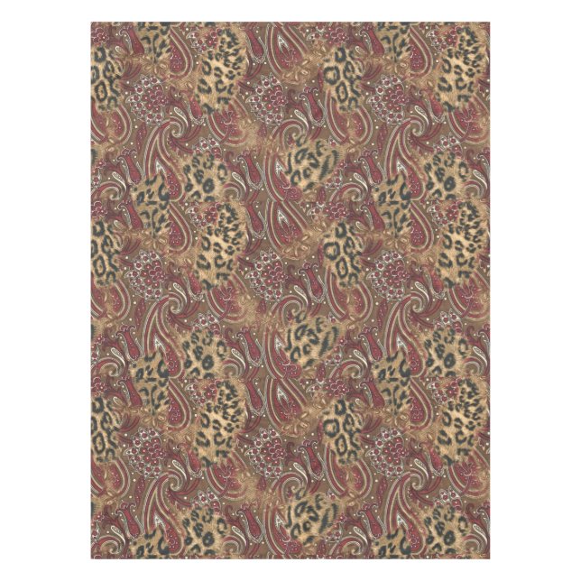 Leopard and Paisley Pattern Print Tablecloth (Front)