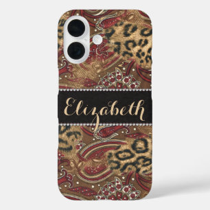 Leopard and Paisley Pattern Print to Personalise iPhone 16 Case