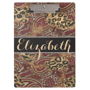 Leopard and Paisley Pattern Print to Personalise Clipboard