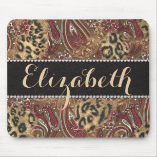 Leopard and Paisley Pattern Print to Personalise Mouse Pad