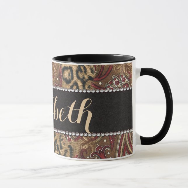 Leopard and Paisley Pattern Print to Personalise Mug (Right)