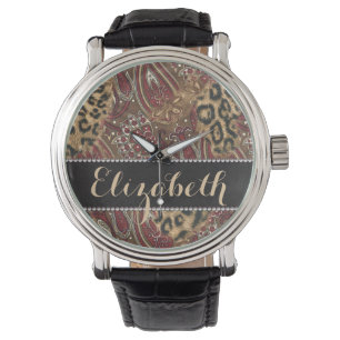 Leopard and Paisley Pattern Print to Personalise Watch