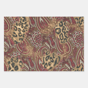 Leopard and Paisley Pattern Print Wrapping Paper Sheet