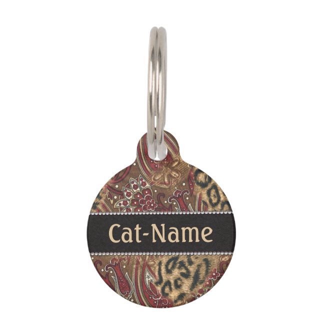 Leopard and Paisley Personalised Pet Tag (Front)