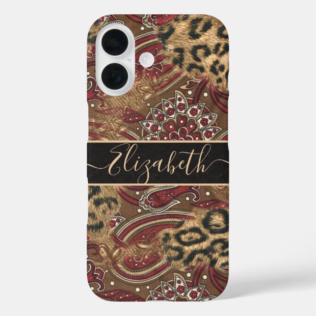 Leopard and Paisley Print Personalise Name Case-Mate iPhone Case (Back)