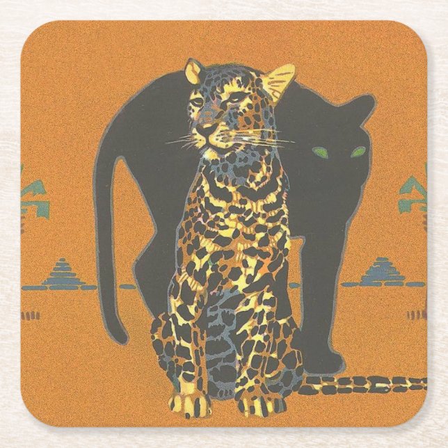 Leopard and Panther Square Paper Coaster (Front)