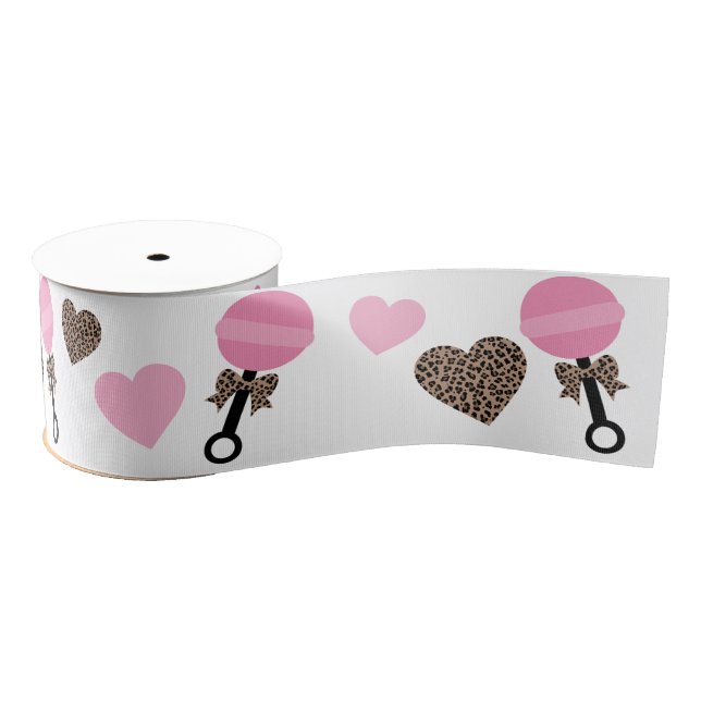 Leopard and Pink Baby Rattle Grosgrain Ribbon (Spool)
