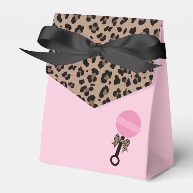 Leopard and Pink Baby Shower Favour Box (Front Side)